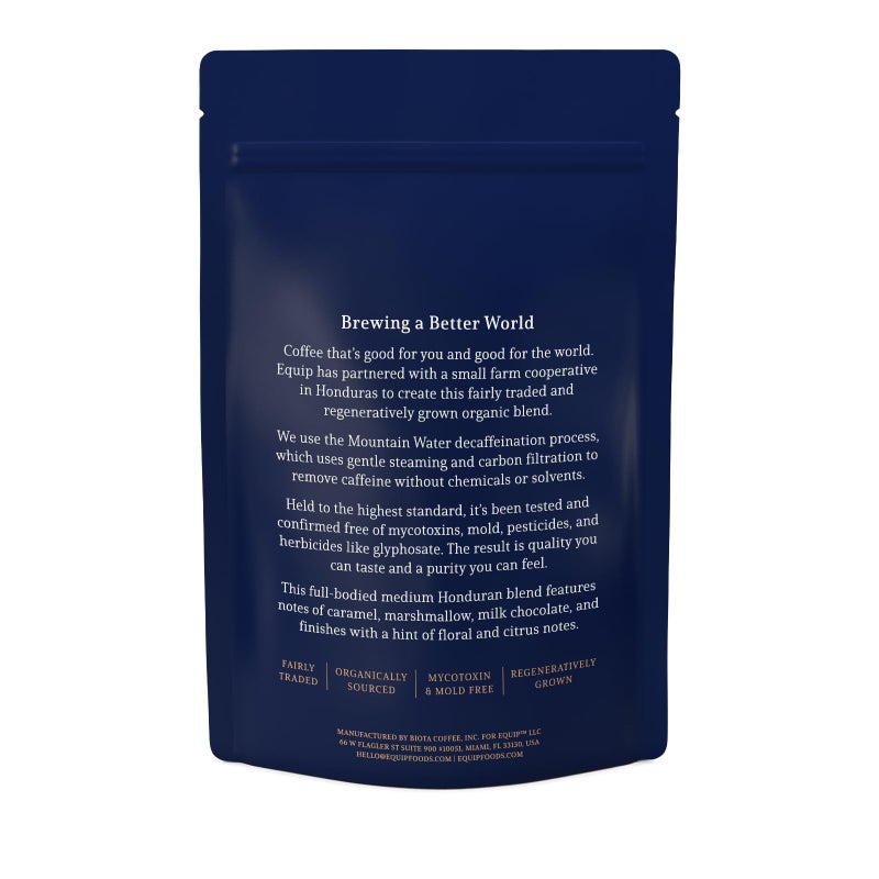 Equip Foods Decaf Clean Coffee | Gold Standard, Certified Organic, Fair Trade, Regenerative | Medium Roast, Whole Bean, Honduras | Caramel+Marshmallow+Milk Chocolate - Image 5